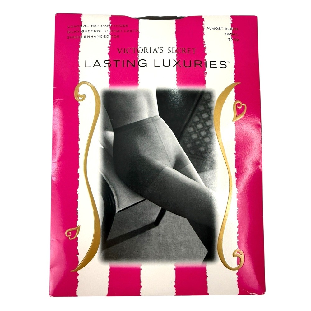 Victorias Secret Lasting Luxuries Control‎ Top Pantyhose Almost Black SMALL NIP